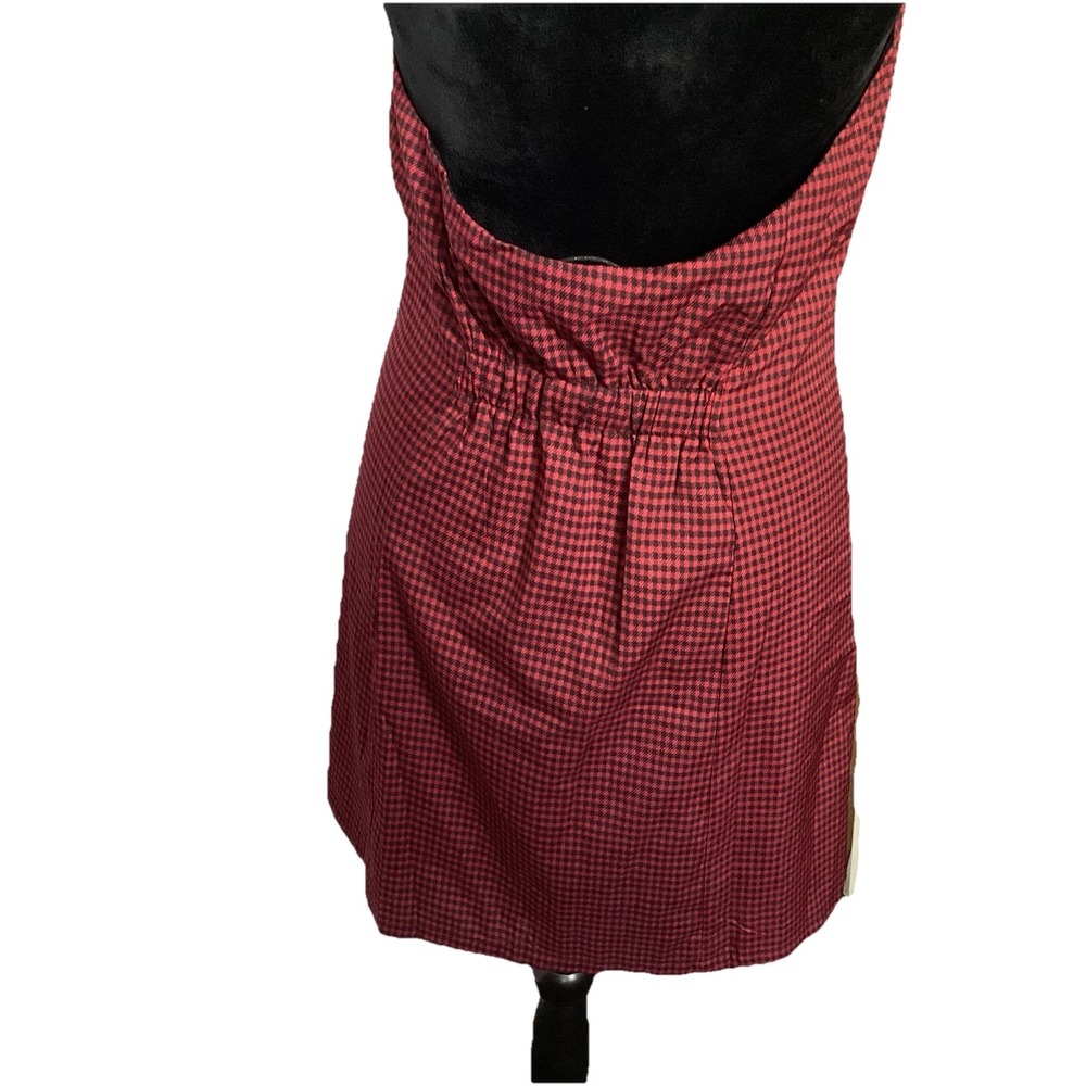 NWT Emory Park Sleeveless V Neck Halter Vest Short Checkered Button Up dress Red - Picture 3 of 16